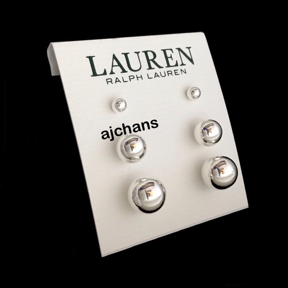 Lauren Ralph Lauren 3-Pc. Set Silver Tone Metal Ball Stud Eattings - Picture 2 of 6